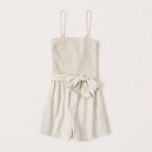Strapless linen-blend romper